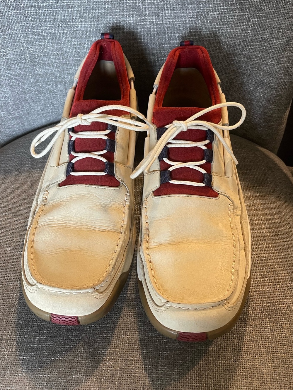 Cole Haan Cream and Red Leather Slip-On Loafers